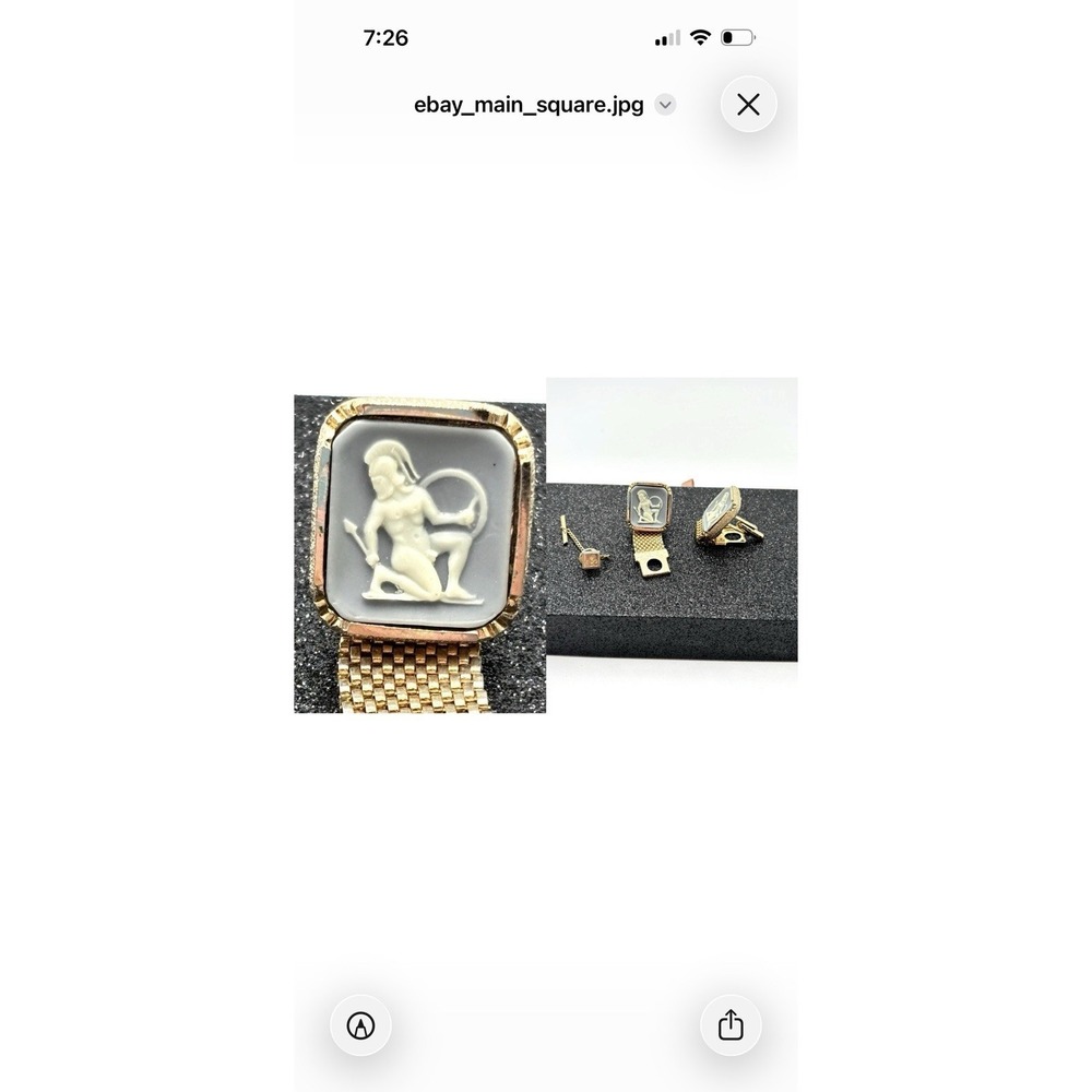 Vintage SWANK Roman Soldier Cameo Cufflinks Tie Tac Set‎ Gold Tone Mesh
